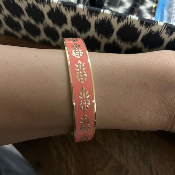 Gold and Coral Pineapple Bangle Bracelet - Picture 1 of 4